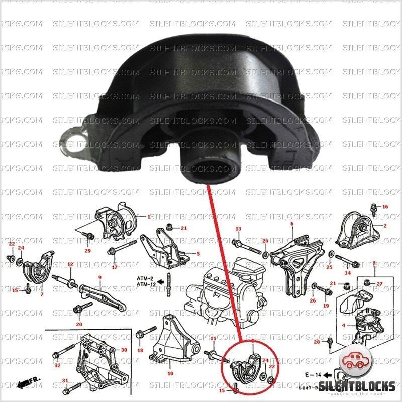 Support moteur inférieur gauche Honda SILENT BLOCKS